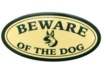 Bordje metaal  "BEWARE OF THE DOG" voor op de deur