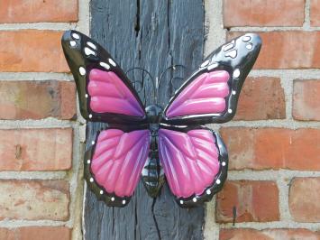 Metalen muurdecoratie - vlinder - blauw/roze/rood/oranje