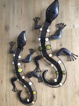 IJzeren muurdecoratie - set salamanders - kleurrijk