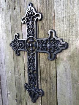 Gusseisernes Kreuz - schwarz/silber - antike Wanddekoration