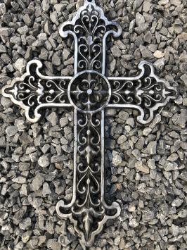 Gusseisernes Kreuz - schwarz/silber - antike Wanddekoration