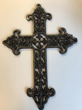 Gusseisernes Kreuz - schwarz/silber - antike Wanddekoration