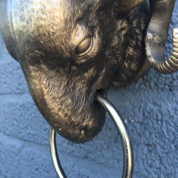 IJzeren muurdecoratie - hoofd ram - met ring - brons