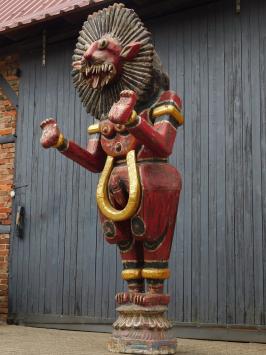 Historische Balinese tijger rood XXL - handgemaakt van hout - authentiek