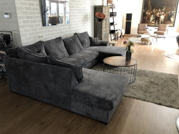 Forse nieuwe ribstoffen U-lounge hoekbank,  U model, taupe, zwart en grijs