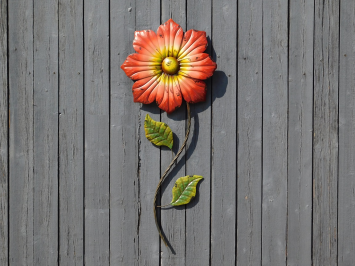 Metalen wandornament - grote bloem - rustiek - in kleur