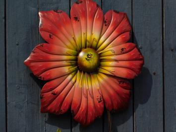 Metalen wandornament - grote bloem - rustiek - in kleur