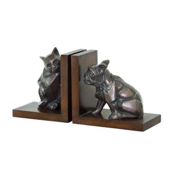 Buchstützen 'Katze und Hund', Bronze, exklusives Set