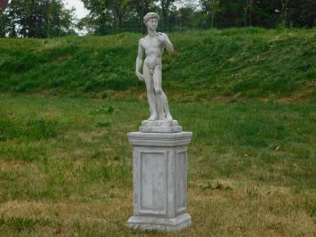 Statue David auf Sockel | 105 cm hoch | Stein | Weiß und Grautöne