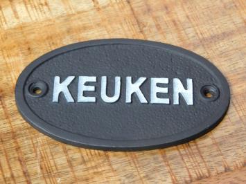 Bordje keuken, deurbord gietijzer, ovaal, zwart / wit