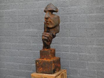 Exklusive Skulptur des 'Flüsterers', Polystein, Skulptur als Dekoration