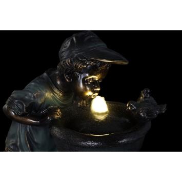 Exclusieve tuinfontein, sierlijke bronskleurige fontein met lampje / licht