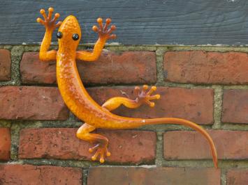 Gekko in kleur - handgeschilderd - metaal - muurdecoratie