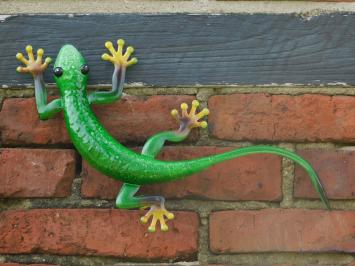 Gekko in kleur - handgeschilderd - metaal - muurdecoratie