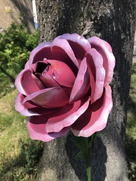 Grote roos - roze - metaal - handgemaakt