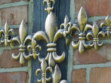 Metallkreuz - Französische Lilien - Schwarz mit Bronze - groß