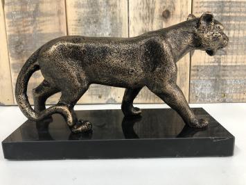 Sculpture Leopard, massief ijzer, brons look met marmeren plaat