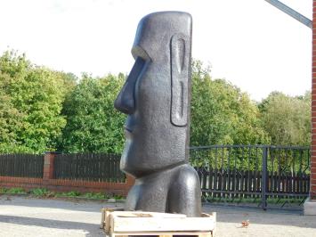 Moai Beeld XXL, gietsteen, zwart tuinbeeld, bijna 2 meter hoog!