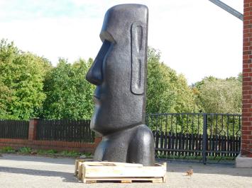 Moai Beeld XXL, gietsteen, zwart tuinbeeld, bijna 2 meter hoog!