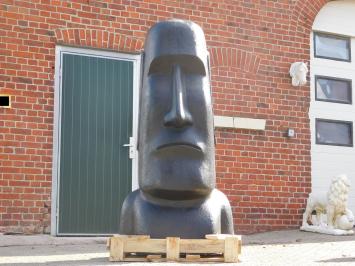 Moai Beeld XXL, gietsteen, zwart tuinbeeld, bijna 2 meter hoog!