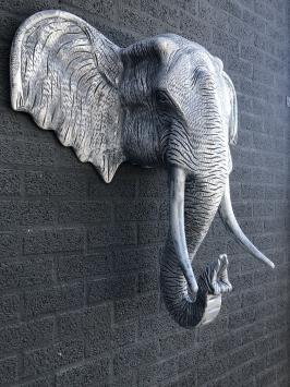 Fors wandornament van een olifant, beton look, heel groot en fors!