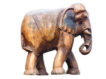 Sculptuur Olifant, Massief Teakhout, Vintage