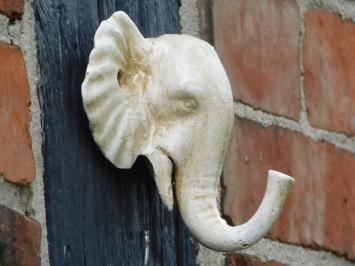 Wandhaak olifant - gietijzer - old white