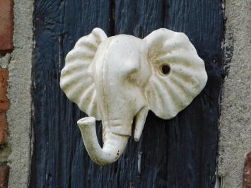 Wandhaak olifant - gietijzer - old white