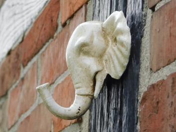 Wandhaak olifant - gietijzer - old white