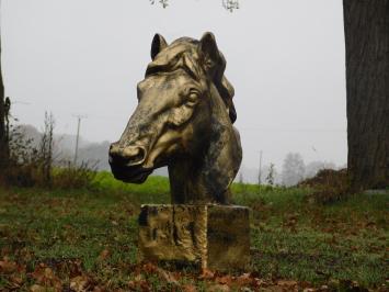 Tuinbeeld paard, paardenhoofd beeld groot, goud met zwart