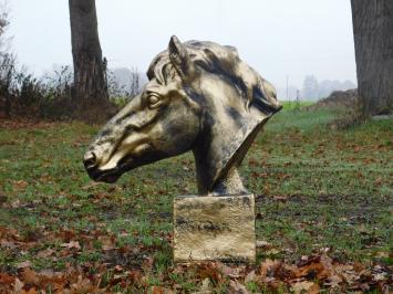 Tuinbeeld paard, paardenhoofd beeld groot, goud met zwart