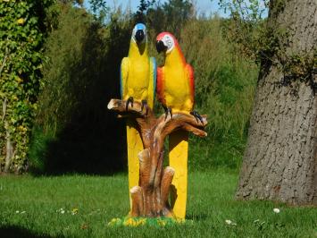 Statue Papageien auf Baumstumpf, Polystone, in Farbe