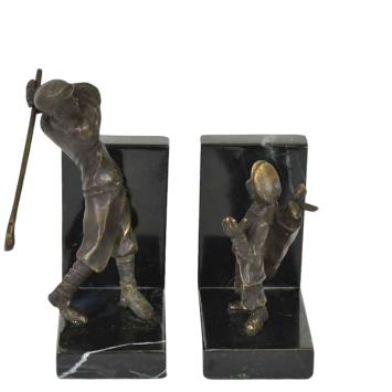 Boekensteunen set, golfers brons, bronzen boekensteun