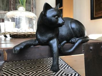 Skulptur einer liegenden Katze aus Polystein, wunderschön!