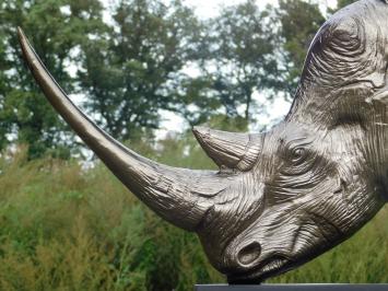 Sculptuur Rhino Head - Alu - met Zwarte voet - Neushoorn