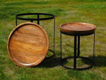 Set van 2 robuuste tafels - hout met zwart metalen onderstel