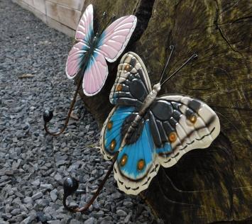 Set van 2: kapstok vlinders, blauw & roze, metaal