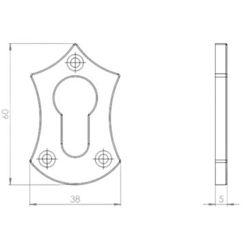 PZ rozet, smeedijzer, schild vorm, kasteel rozet antiek