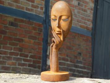 Beeld ''the mask'', gietijzeren kunst, beeld voor in huis of in de tuin, rustiek