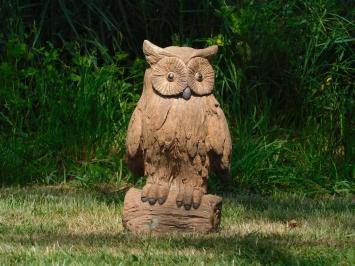 Eule XL auf Baumstumpf - Holzoptik - Polystone