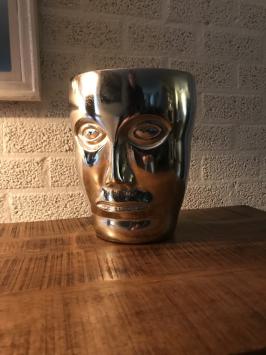 Aluminium-Vase, rund in Form eines Gesichts, Nickel