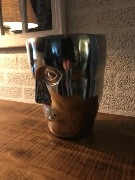 Aluminium-Vase, rund in Form eines Gesichts, Nickel