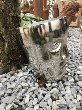 Aluminium-Vase, rund in Form eines Gesichts, Nickel