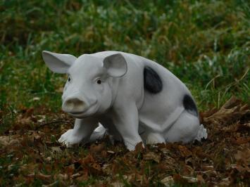 Beeld / tuinbeeld varken met zwarte vlekken, realistisch dierenbeeld