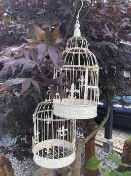 Set ronde witte metalen vogelkooitjes