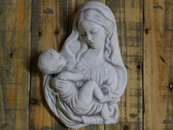 Stenen wandornament - vrouw met kind - wit/grijs - sculptuur