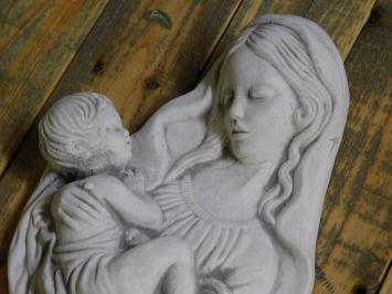 Stenen wandornament - vrouw met kind - wit/grijs - sculptuur