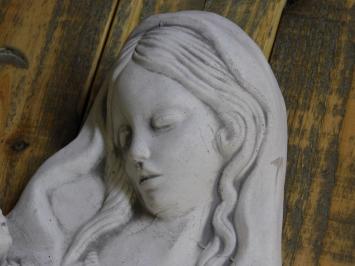 Stenen wandornament - vrouw met kind - wit/grijs - sculptuur