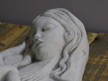 Stenen wandornament - vrouw met kind - wit/grijs - sculptuur