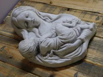 Stenen wandornament - vrouw met kind - wit/grijs - sculptuur